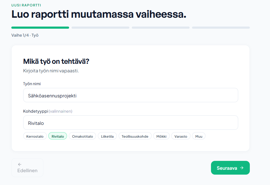 Nimeä työ ja kohdetyyppi
